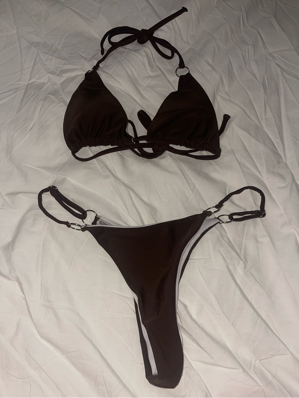 Women’s Dark Brown Triangle Bikini Set - Classic Halter Swimwear